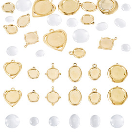 Наборы для изготовления кулонов своими руками, В комплект входит 12 шт. 304 оправы для подвесок-кабошонов из нержавеющей стали, 12 шт. Прозрачные стеклянные кабошоны