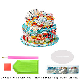 Cake Diamond Painting Kit, Including Acrylic Rhinestones Bag, Diamond Sticky Pen, Tray Plate, Oval Base, Glue Clay and Canvas