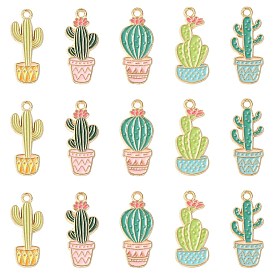 Colgantes de la aleación del esmalte, encantos de cactus, la luz de oro