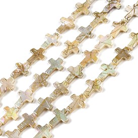 Brins de perles de coquille d'eau douce naturelles de style drawbench, couleur ab , croix