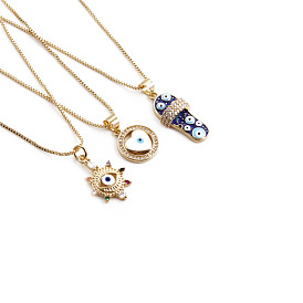 Sparkling Devil Eye Heart Pendant Copper Necklace for Women