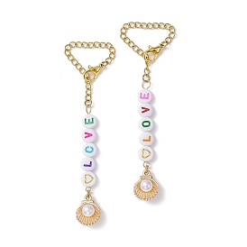 Love Acrylic Cup Charms, with  304 Stainless Steel Chains, Alloy Enamel Shell Charms
