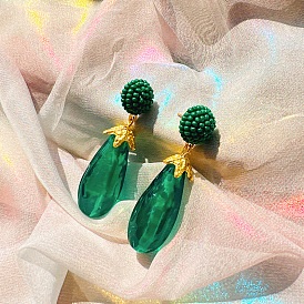 Exaggerated Green Eggplant Earrings - Unique Design, High-end Ear Jewelry.
