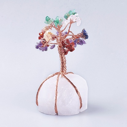 7 Chakra Natural Mixed Gemstone Tree of Life, Natural Quartz Crystal Stone, Base with Brass Wire, for Attract Good Luck, Feng Shui Decor, Healing Stone, Spiritual Gift, Lucky Tree