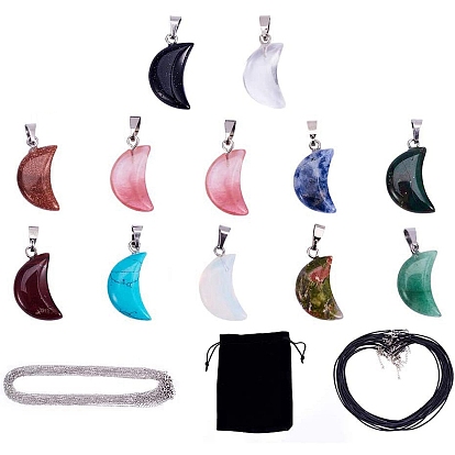 Collier avec pendentifs en pierres mélangées de lune, avec un collier de cordon en cuir, fabrication de collier de chaînes de câble de fer