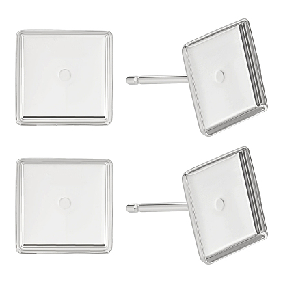 2пары 925 серьги-гвоздики из стерлингового серебра, квадратные оправы для сережек, родий, 1Замшевая ткань из ПК, квадратная салфетка для полировки серебра