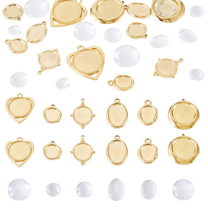 Наборы для изготовления кулонов своими руками, В комплект входит 12 шт. 304 оправы для подвесок-кабошонов из нержавеющей стали, 12 шт. Прозрачные стеклянные кабошоны