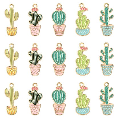 Colgantes de la aleación del esmalte, encantos de cactus, la luz de oro