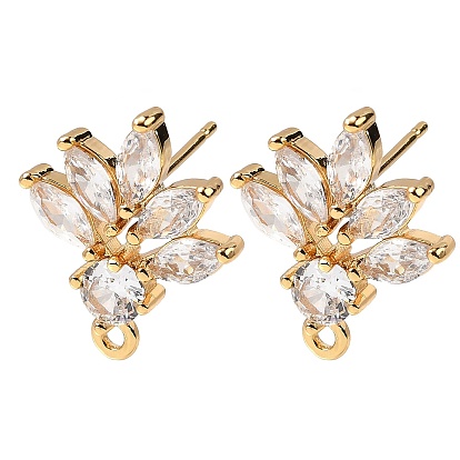 Фурнитура для сережек-гвоздиков из цветочной латуни с микропаве из кубического циркония, с петлей, долговечный, без никеля , реальный 18 k позолоченный