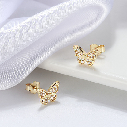 Butterfly 925 Sterling Silver Cubic Zirconia Stud Earrings for Women, with S925 Stamp