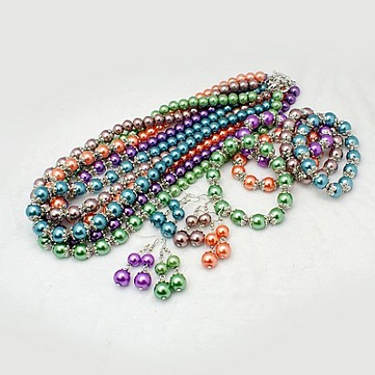 Mode Glasperlenschmuck-Sets: Ohrringe, , mit tibetischen Stil Perlenkappen, Messing Federring Verschlüsse und Messing Ohrhaken, 50 mm, 55 mm, 550 mm