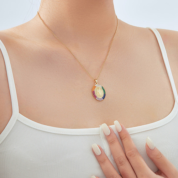 Элегантные старинные латунные ожерелья с подвесками в виде кубических цирконий с изображением Девы Марии, золотые