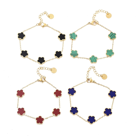 Браслеты-цепочки из цветочной смолы, золотистый тон 304 женские браслеты-цепочки из нержавеющей стали