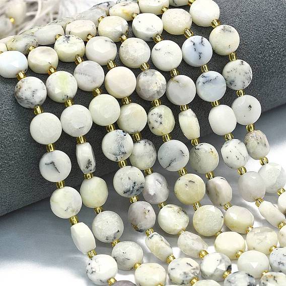 Натуральный белый опал африканские бусы пряди, граненый шестиугольный разрез, плоско-круглые, с бисером