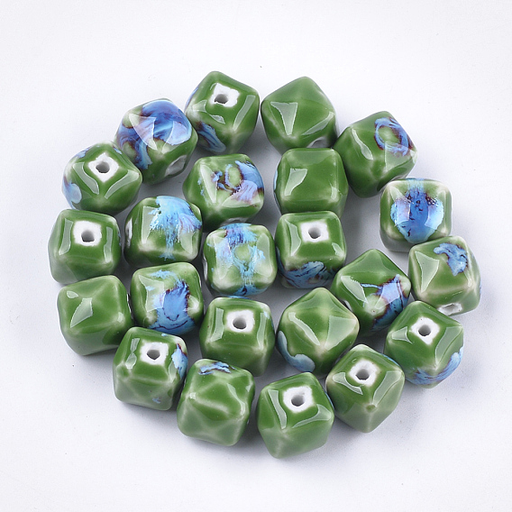 Handmade Porcelain Beads, Fancy Antique Glazed Porcelain, Cube