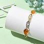 Двухцветные 304 браслеты из нержавеющей стали с перекрестными звеньями, Браслеты из натуральных янтарных бусин.