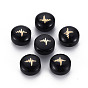Handmade Lampwork Beads, with Golden Plated Brass Etched Metal Embellishments, Flat Round with ECG