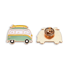 Bus Shape Enamel Pin, Light Gold Plated Alloy Vehicle Badge for Backpack Clothes, Nickel Free & Lead Free