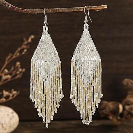 Шестигранные серьги-подвески из стеклянного бисера ручной работы в стиле бохо, платина