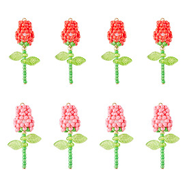 8 шт. 2 цвета подвески-розы из стеклянных бусин, с 304 петлей из нержавеющей стали, реальный 18 k позолоченный