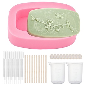 Olycraft DIY Plum Blossom Branch Silicone Fondant Molds Kits, with Birch Wooden Craft Ice Cream Sticks and Plastic Transfer Pipettes, Latex Finger Cots, Plastic Measuring Cup