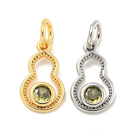 Brass Micro Pave Cubic Zirconia Pendants, Gourd, with Jump Ring, Olive Drab