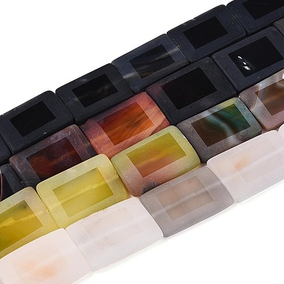 Нити окрашенных и нагретых бусин из натурального агата, прямоугольные, матовые
