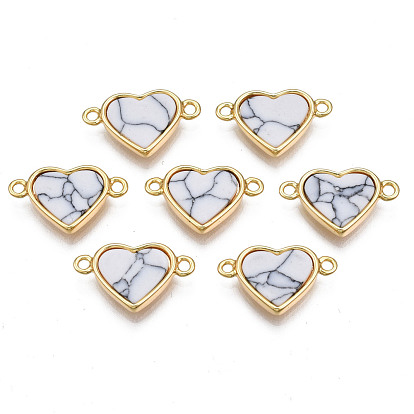 Dijes de conector de latón, con piedra sintética, sin cadmio y níque y plomo, real 18 k chapado en oro, corazón
