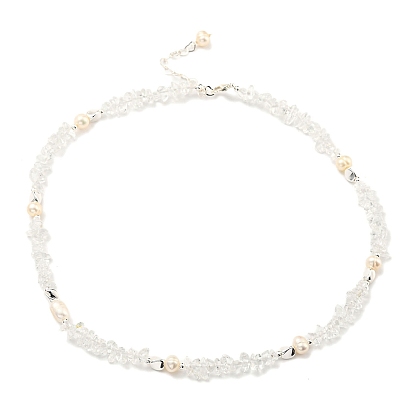 Natural Pearl & Natural Quartz Crystal Chip Beaded Necklaces