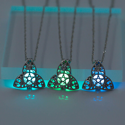 Glow in the Dark Luminous Alloy Cage Pendant Necklaces, Trinity Knot