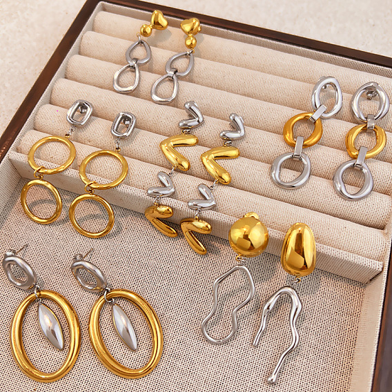 Двухцветные 304 серьги-гвоздики из нержавеющей стали, золотые и нержавеющая сталь цвет