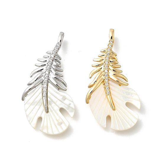 Латунные микро проложить кубического циркония подвески, с оболочкой, прелести из перьев