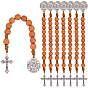 8Pcs Natural Wood Beehive Shaped Beads with Alloy Pendant Display Decorations, Flat Round with Jesus/Cross