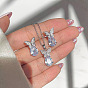 Alloy Butterfly Jewerly Set, Crystal Rhinestone Teardrop Pendant Necklace and Stud Earrings