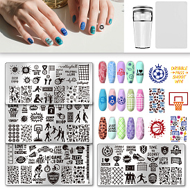 Шаблоны изображений для дизайна ногтей из пластика, с силиконовой печатью и скребком, с шаблонами для нейл-арта из нержавеющей стали, шаблонный инструмент