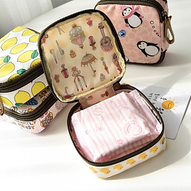 Square PU Leather Sanitary Napkins Storage Zipper Bags, Cosmetic Organizer Pouched with Polyester Inside, for Traveling