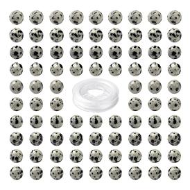 100Pcs 8mm Natural Dalmatian Jasper Round Bead, with 10m Elastic Crystal Thread, for DIY Stretch Bracelets Making Kits