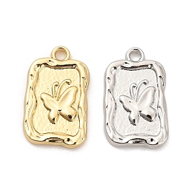 Rack Plating Alloy Pendants, Rectangle with Butterfly Charms