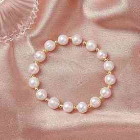 Браслеты из натуральных пресноводных жемчужин с круглыми бусинами для женщин, с Гальваническим немагнитных синтетическими гематита бисера