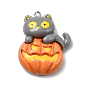 Подвески из непрозрачной смолы на Хэллоуин, кот с тыквой, с железной платиной петлей