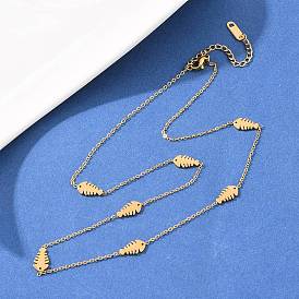 304 Женские ожерелья из нержавеющей стали в форме рыбьей кости, ионное покрытие (ip)