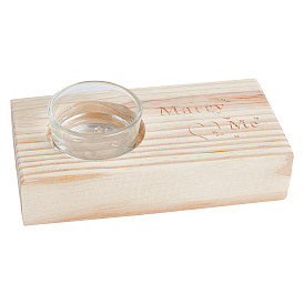 AHANDMAKER Natural Pine Wood Candle Holder, with Glass Bottle and Candle Wick, for Wedding, Rectangle with Word