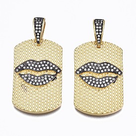 Brass Micro Pave Clear Cubic Zirconia Pendants, Nickel free, Rectangle with Lip