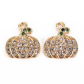 Dijes de circonitas cúbicas micro pavé de latón con tema de otoño, sin níquel, real 18 k chapado en oro, calabaza