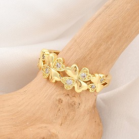 Кольца-манжеты из латуни с микро-паве и прозрачным циркониевым покрытием для женщин, долговечный, без кадмия и без свинца, клевер