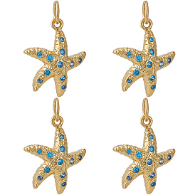5 Подвески из латуни с микро-паве класса AAA с кубическим цирконием, морская звезда / морские звезды, без свинца, без никеля и без кадмия