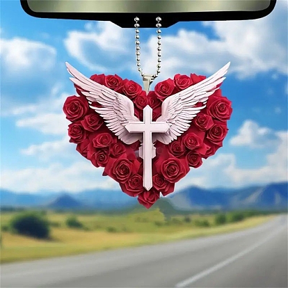 Акриловые сердце крыло крест подвесные украшения, для украшения зеркала заднего вида автомобиля