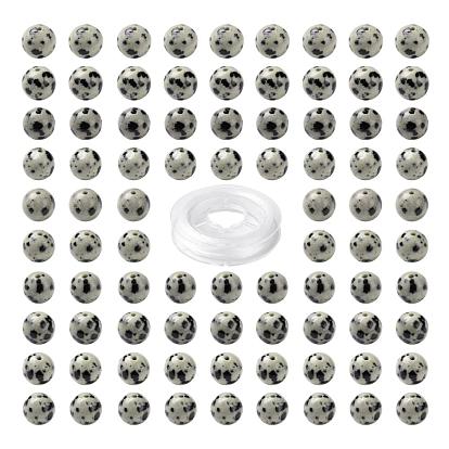 100Pcs 8mm Natural Dalmatian Jasper Round Bead, with 10m Elastic Crystal Thread, for DIY Stretch Bracelets Making Kits