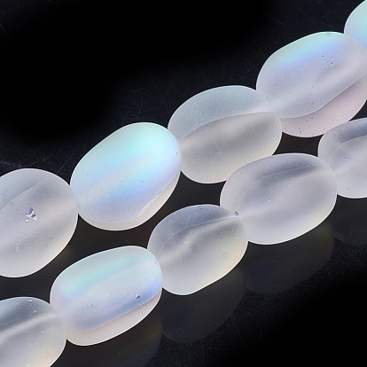 Synthetic Moonstone Beads Strands, Holographic Beads, Tumbled Stone, Dyed, Frosted, Nuggets