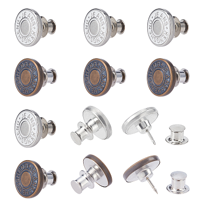 12 Sets 2 Style Iron & Zinc Alloy Button Pins for Jeans, Garment Accessories, Flat Round